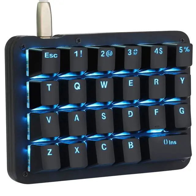 Main image of Koolertron One Handed Macro Mechanical Keyboard, Blue LED Backlit Portable Mini One-Handed Mechanical Gaming Keypad 23 Fully Programmable Keys Red Switches (Blue Backlit/Red switches)