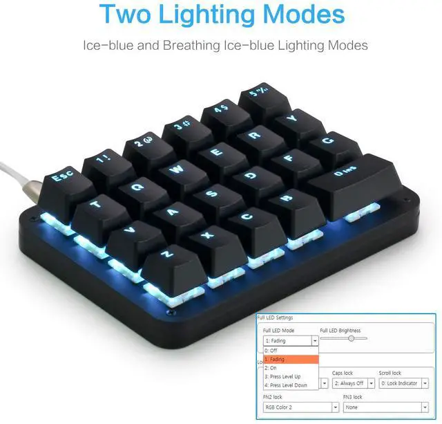 Alt view image 4 of 5 - Koolertron One Handed Macro Mechanical Keyboard, Blue LED Backlit Portable Mini One-Handed Mechanical Gaming Keypad 23 Fully Programmable Keys Red Switches (Blue Backlit/Red switches)