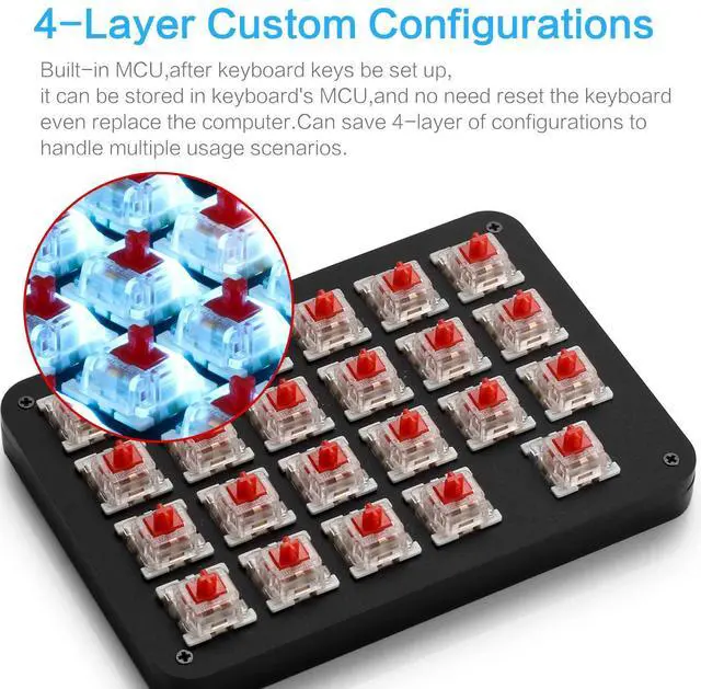 Alt view image 5 of 5 - Koolertron One Handed Macro Mechanical Keyboard, Blue LED Backlit Portable Mini One-Handed Mechanical Gaming Keypad 23 Fully Programmable Keys Red Switches (Blue Backlit/Red switches)