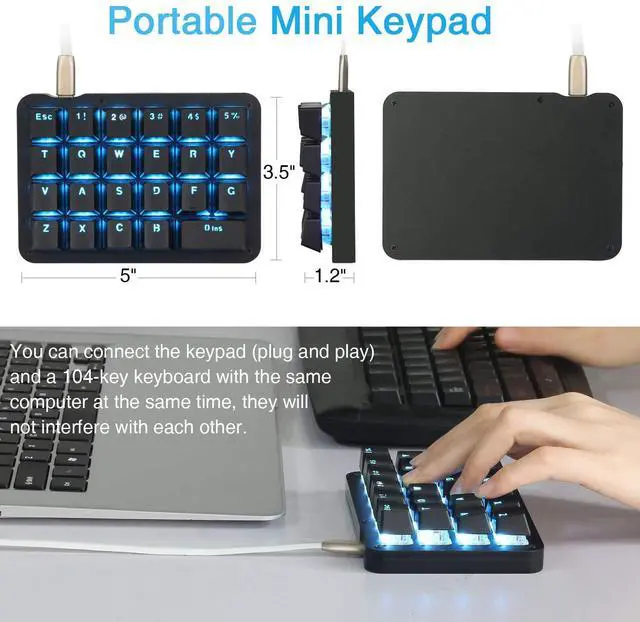 Alt view image 2 of 5 - Koolertron One Handed Macro Mechanical Keyboard, Blue LED Backlit Portable Mini One-Handed Mechanical Gaming Keypad 23 Fully Programmable Keys Red Switches (Blue Backlit/Red switches)