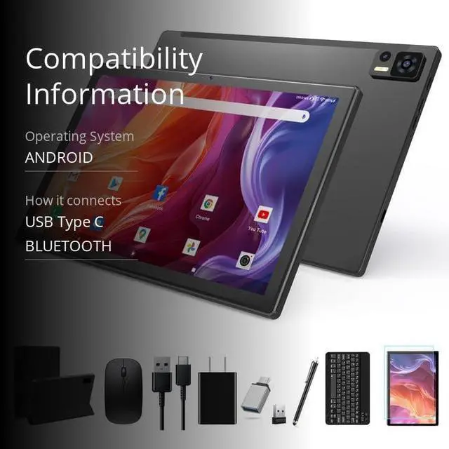 Alt view image 3 of 5 - 10.1 Inch Android 14 Tablet 2025 Latest Octa-Core Tablets, 64GB ROM+8(4+4)GB RAM/128GB Expandable, 13MP+5MP Dual Camera, 5G WiFi, Bluetooth, FHD IPS Screen, 2 in 1 Tablet with Keyboard, Case, Stylus