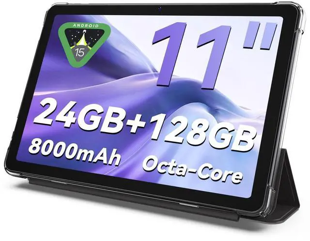 Main image of Tablet 11 inch Android 15 Tablets, 24GB RAM + 128 Storage(Expandable up to 2TB), Android Tablet with Case, Octa-Core, IPS HD Display, 13 MP Dual Camera, 8000mAh, 5GWiFi, GPS, Bluetooth 5.0 (Black)