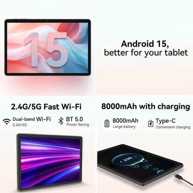 Alt view image 5 of 5 - Tablet 11 inch Android 15 Tablets, 24GB RAM + 128 Storage(Expandable up to 2TB), Android Tablet with Case, Octa-Core, IPS HD Display, 13 MP Dual Camera, 8000mAh, 5GWiFi, GPS, Bluetooth 5.0 (Black)