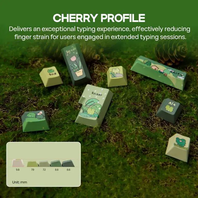 Alt view image 4 of 5 - KiiBoom X Cosydiaries Rainy Froggy Day Keycap Set, 144 Keycaps, PBT Custom Keycaps for Mechanical Keyboard, Compatible with ANSI/ISO, 60%, 65%, 75%, TKL, Full-Sized Layout (Cherry Profile)