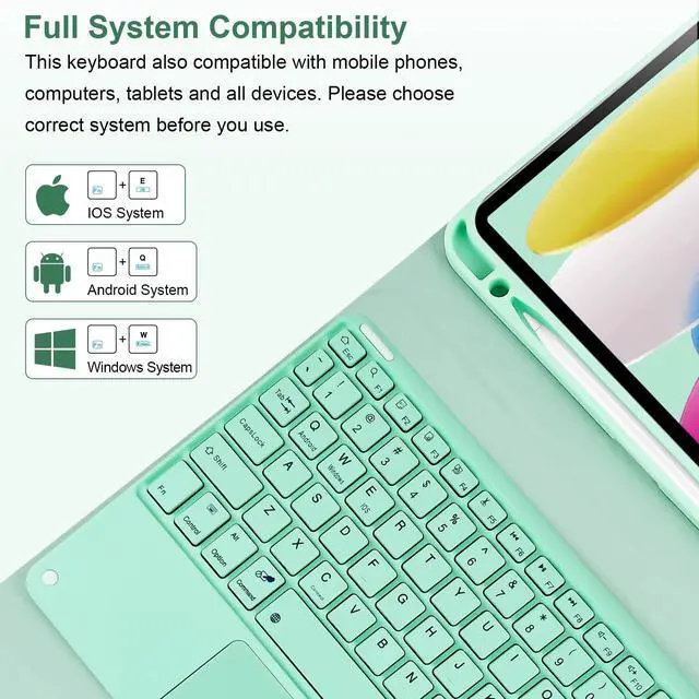 Alt view image 3 of 5 - WthGrop Keyboard Case with Touchpad for iPad (A16) 11th 2025/ 10th Generation 2022 Case with Keyboard - Wireless Detachable Folio Keyboard Cover for iPad 11-inch A16/10th Gen 10.9-inch, Green