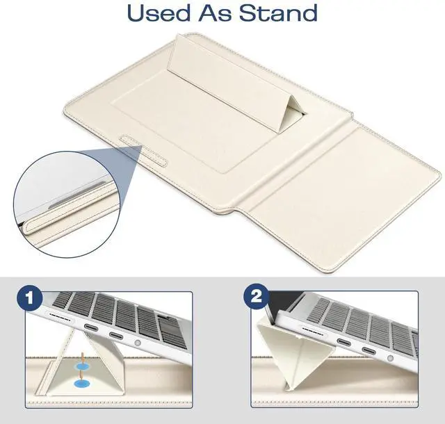 Alt view image 4 of 5 - Fintie Sleeve Case for MacBook Air 13.6 A3240 A3113 A2681, Pro 14 A3434 A3401 A3185 A3112 A2992 A2918 A2779 A2442, MacBook Pro/Air 13 - PU Leather Slim Bag Cover with Stand Feature, Starlight