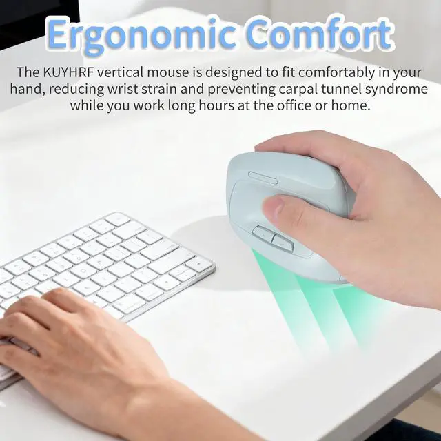 Alt view image 2 of 5 - KUYHRF Bluetooth Wireless Vertical Mouse - Ergonomic Design, Rechargeable with Type-C, Silent Operation for Office and Home Use, Ideal for Professionals & Students (Green)