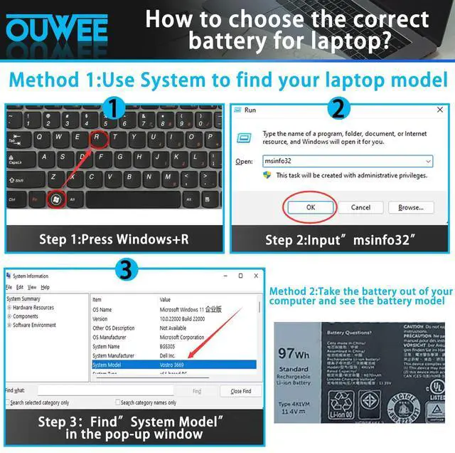 Alt view image 4 of 5 - OUWEE 4K1VM Laptop Battery Compatible with Dell Inspiron 7500 7501 7700 5520 5530 5540 vostro 7500 g7 17 7700 XPS 15 9560 9570 7590 Series W62W6 9TM7D XYCW0 NYD3W 97Wh 8070mAh 11.4V