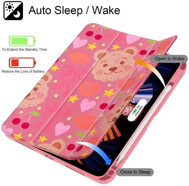 Alt view image 3 of 5 - Mektron Case for 2025 iPad 11 inch (A16 Chip) 11th Gen Fit iPad 10th Gen10.9 inch 2022, Buit in Pencil Holder with Shockproof Cover Clear Shell + Trifold Stand + Auto Wake/Sleep, Teddy Bow-Kawaii