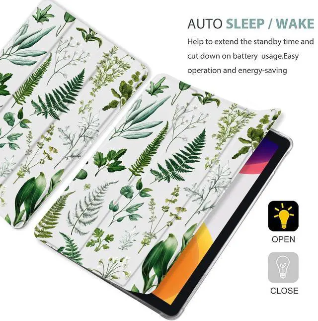 Alt view image 4 of 5 - MAYCARI Retro Fern Leaves Case for iPad 10.2 inch 2021/2020/2019 with Pencil Holder, Original Pattern iPad 9th/8th/7th Generation Soft TPU Back Protective Cover Shell, Auto Sleep/Wake Slim Shell