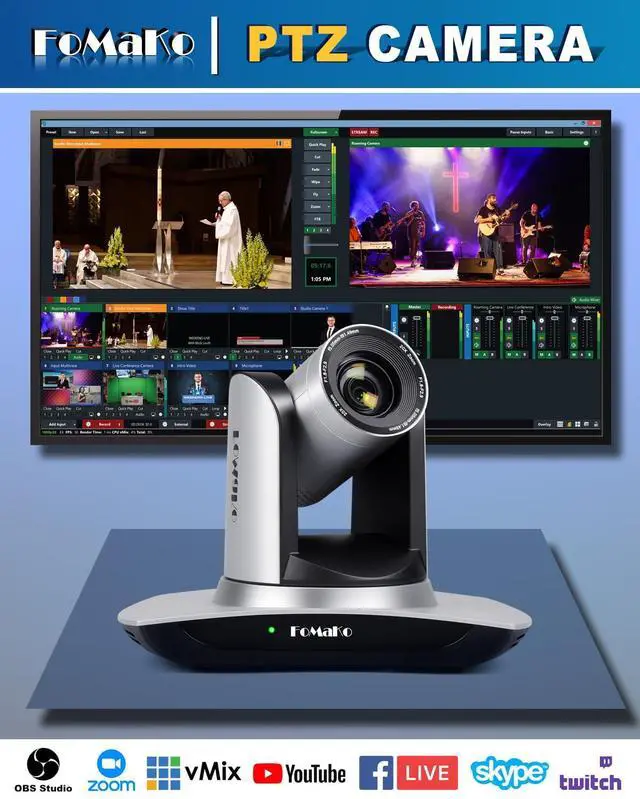 Alt view image 3 of 5 - FoMaKo HDMI PTZ Camera AI Auto-Tracking Gen 3, 20x Optical Zoom, IP USB3.0 HDMI Camera for Church Services Worship Education,FMK12UH Pro(20x) Silvery