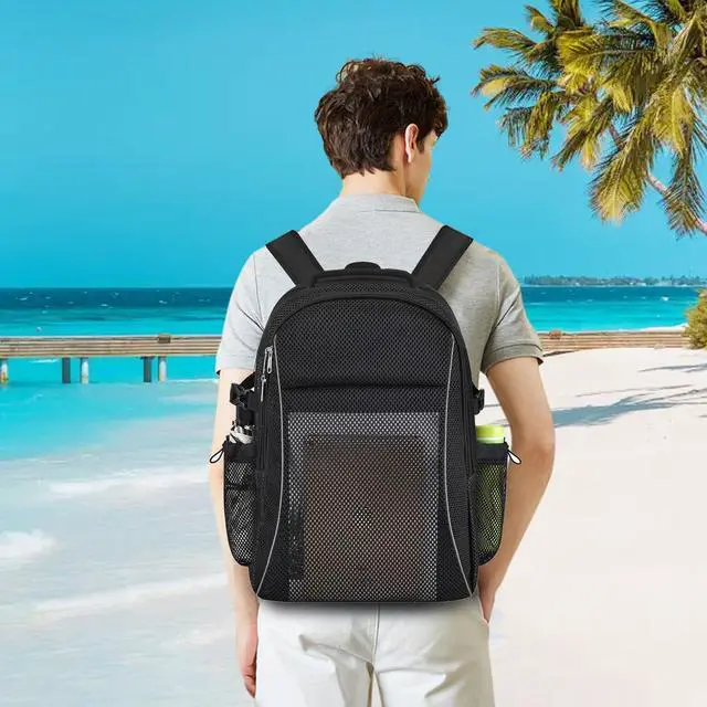 Alt view image 2 of 5 - USPECLARE Heavy Duty X-Large Mesh Backpacks for Adults,Semi-Transparent college Backpacks with Rain cover for School, Beach, and Travel (X-Large)