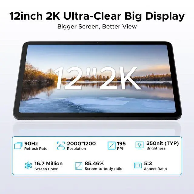 Alt view image 2 of 5 - DOOGEE U12 Updated Android 16 Tablet with Keyboard,12 inch Tablet with Gemini AI,24GB+128GB/TF 2TB Octa-Core Gaming Tablets,2K 2000x1200 FHD+IPS,9000mAh/18W,13MP+8MP,Widevine L1,5G WiFi,Metal Body