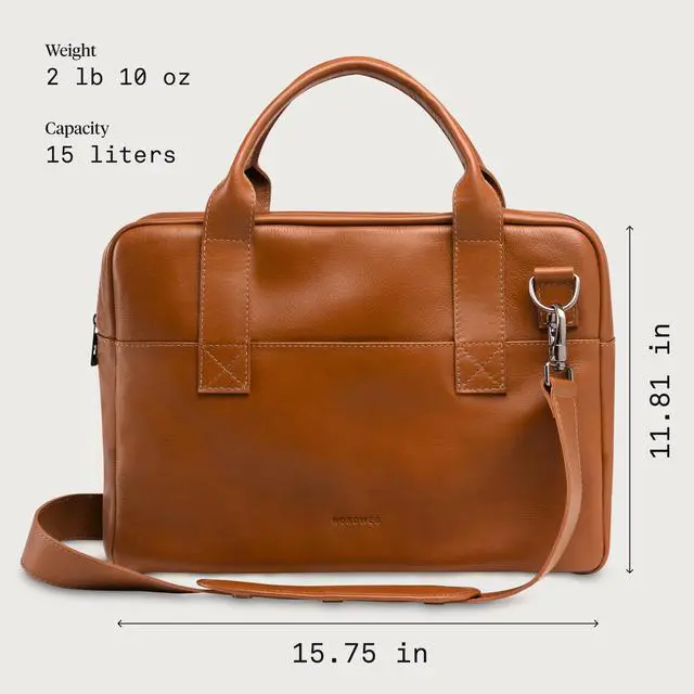 Alt view image 4 of 5 - Nordweg Workday Briefcase NW080A  Full-Grain Leather Laptop Bag 15.6"  Office Shoulder Messenger for Work, Study, Travel (Caramel)