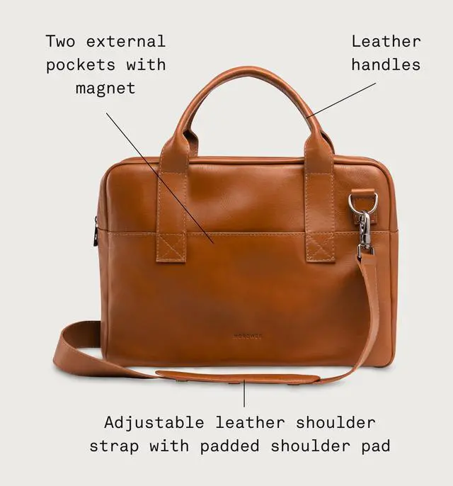 Alt view image 5 of 5 - Nordweg Workday Briefcase NW080A  Full-Grain Leather Laptop Bag 15.6"  Office Shoulder Messenger for Work, Study, Travel (Caramel)