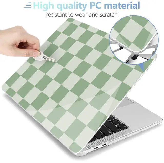 Alt view image 3 of 5 - MEEgoodo for MacBook Pro 13 inch Case 2022 2021 2020 A2338 M2/M1 A2251 A2289 with Touch ID,Clear Laptop Hard Shell Cases with Keyboard Webcam Cover & Trackpad Film & Type C Adapter, Green Checkered