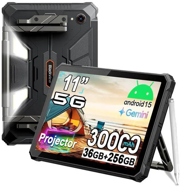 Main image of Blackview Active 12 PRO 5G Projector Tablet, Android 15 Rugged Tablet,30000mAh Battery,11'' Display 36GB RAM+256GB ROM Outdoor Tablets,108MP+50MP Camera,Camping Light/WiFi 6E/BT 5.4/GPS/Dual 5G