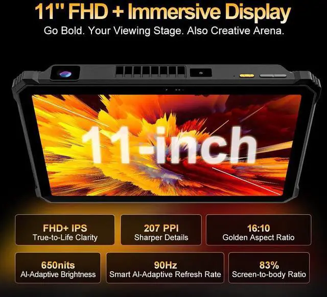 Alt view image 3 of 5 - Blackview Active 12 PRO 5G Projector Tablet, Android 15 Rugged Tablet,30000mAh Battery,11'' Display 36GB RAM+256GB ROM Outdoor Tablets,108MP+50MP Camera,Camping Light/WiFi 6E/BT 5.4/GPS/Dual 5G