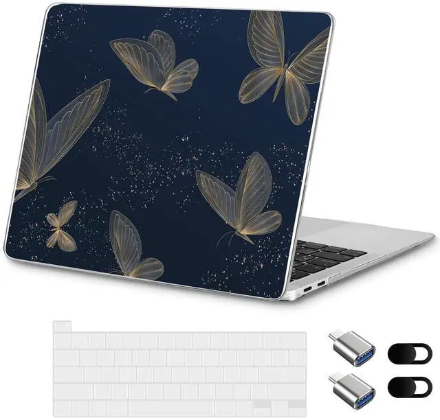 Main image of Loyrina Designed for MacBook Pro 13.3 inch Case 2023-2016 A2338 A2251 A2289 A2159 A1989 A1708 A1706, Ultra-Thin Hard Shell Case with Keyboard Cover & USB Adapter & Webcam Cover, Butterflies in Golden