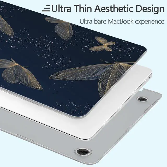 Alt view image 5 of 5 - Loyrina Designed for MacBook Pro 13.3 inch Case 2023-2016 A2338 A2251 A2289 A2159 A1989 A1708 A1706, Ultra-Thin Hard Shell Case with Keyboard Cover & USB Adapter & Webcam Cover, Butterflies in Golden
