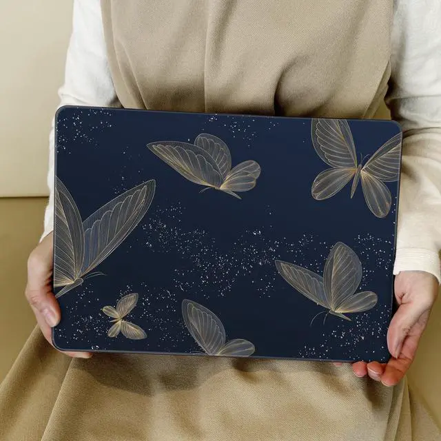 Alt view image 4 of 5 - Loyrina Designed for MacBook Pro 13.3 inch Case 2023-2016 A2338 A2251 A2289 A2159 A1989 A1708 A1706, Ultra-Thin Hard Shell Case with Keyboard Cover & USB Adapter & Webcam Cover, Butterflies in Golden