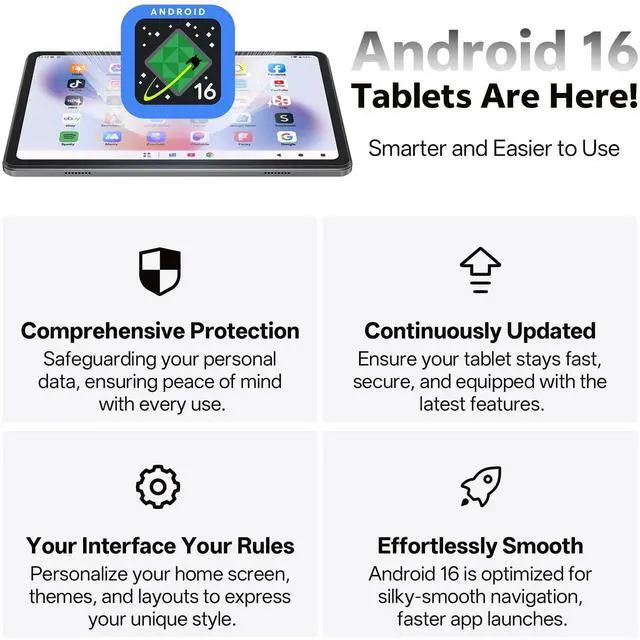 Alt view image 3 of 5 - Android 16 Tablet, 10.1 inch Tablets with Octa-Core Processor, 20GB RAM 128GB ROM 1 TB Expandable, 1280x800 HD IPS Touch Screen, GPS, 8H Battery, WiFi 6, BT 5.2, Dual Camera (Gray)