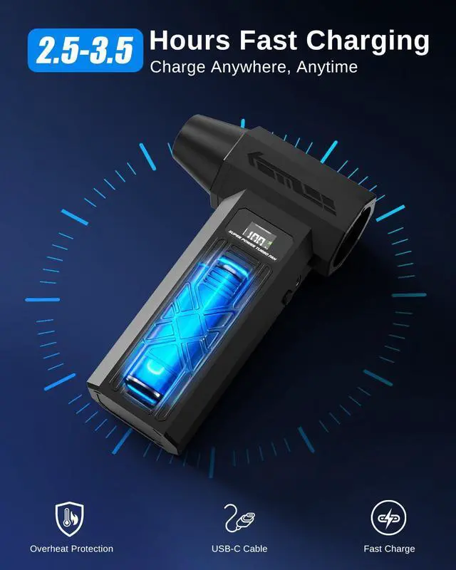 Alt view image 3 of 5 - Compressed Air Duster-280000RPM Electric Air Duster,4-Gear Adjustable Super Power Air Blower,Rechargeable Mini Blower with Fast Charging for PC,Keyboard,House,Outdoor & Car