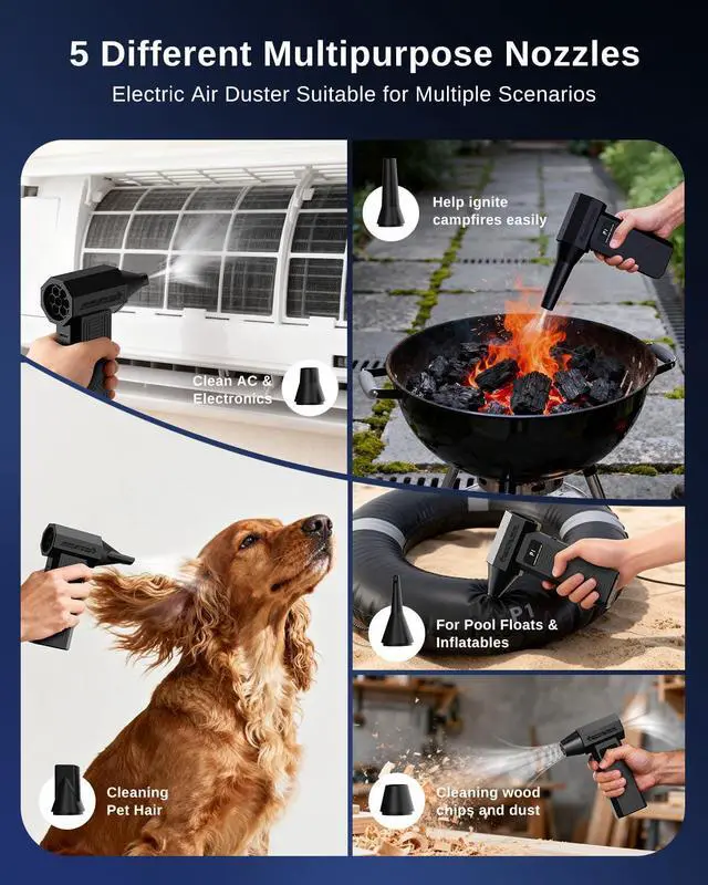 Alt view image 5 of 5 - Compressed Air Duster-280000RPM Electric Air Duster,4-Gear Adjustable Super Power Air Blower,Rechargeable Mini Blower with Fast Charging for PC,Keyboard,House,Outdoor & Car