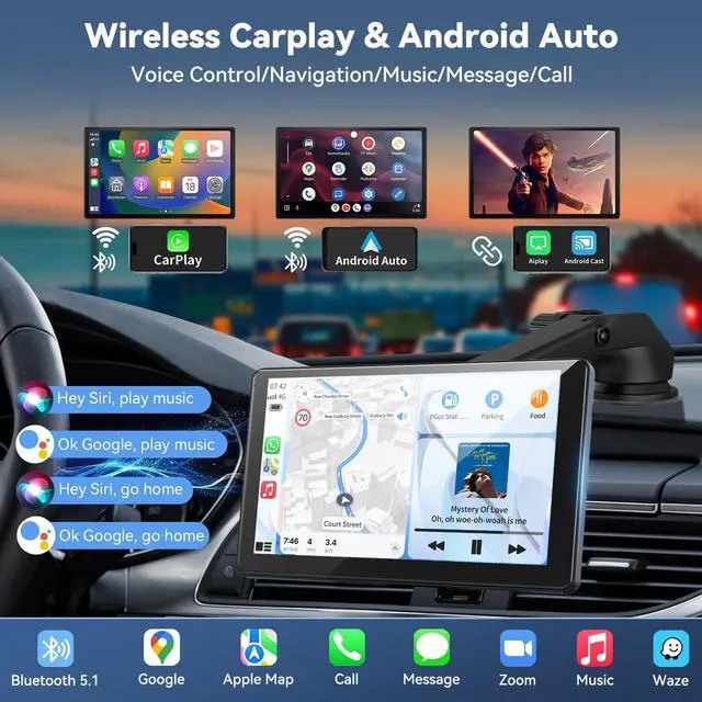 Alt view image 2 of 5 - JoycePure Carplay Screen for Car, 9" Carplay & Android Auto Screen, Car Audio Receivers with 1080p Backup Camera, Bluetooth/GPS Navigation/Voice Control/AUX/SuperLink for All Cars