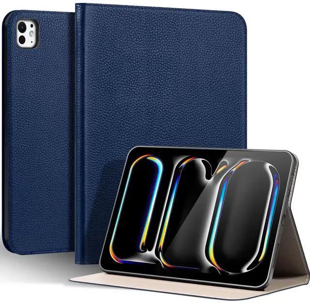 Main image of Thryxop Genuine Leather Case for iPad Pro 11 inch Case (M5/M4) 2025/2024 ^^ Slim Protective Cover with Adjustable Stand, Auto Wake/Sleep, Premium Leather ^^ Blue