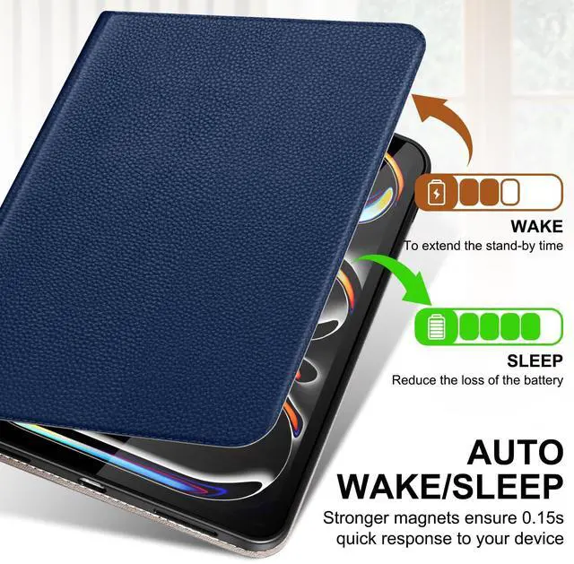 Alt view image 3 of 5 - Thryxop Genuine Leather Case for iPad Pro 11 inch Case (M5/M4) 2025/2024 ^^ Slim Protective Cover with Adjustable Stand, Auto Wake/Sleep, Premium Leather ^^ Blue