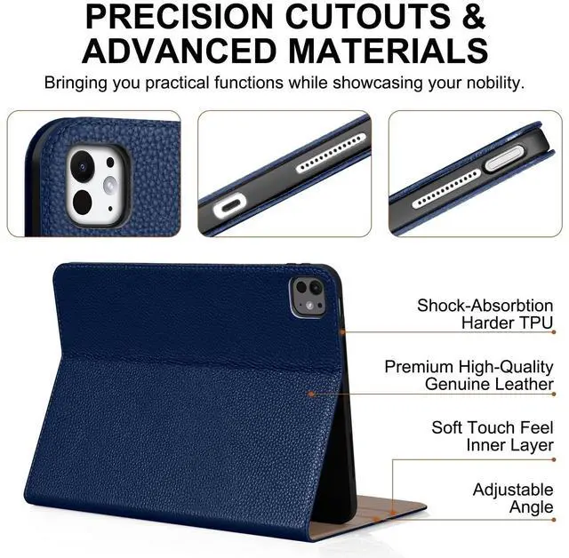 Alt view image 5 of 5 - Thryxop Genuine Leather Case for iPad Pro 11 inch Case (M5/M4) 2025/2024 ^^ Slim Protective Cover with Adjustable Stand, Auto Wake/Sleep, Premium Leather ^^ Blue