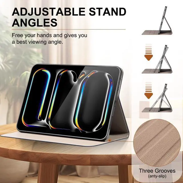 Alt view image 4 of 5 - Thryxop Genuine Leather Case for iPad Pro 11 inch Case (M5/M4) 2025/2024 ^^ Slim Protective Cover with Adjustable Stand, Auto Wake/Sleep, Premium Leather ^^ Blue