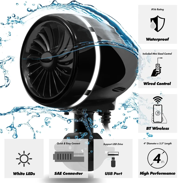 Alt view image 3 of 5 - GoHawk 4 Inch Motorcycle Bluetooth Speakers Motorcycle Radio with LED Ring