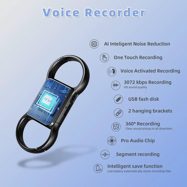 Triple Channel Recoder 128GB Keychain Voice Recorder,Audio Recording Device with Triple Noise ...
