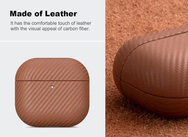 Alt view image 2 of 5 - Haobobro Leather Case - for AirPods 4 with Active Noise Cancellation/AirPods 4 Case Cover - Selected Skin-Friendly Leather, with Carbon Fibre Texture, Handmade Drop Protective Hard Cover - Brown