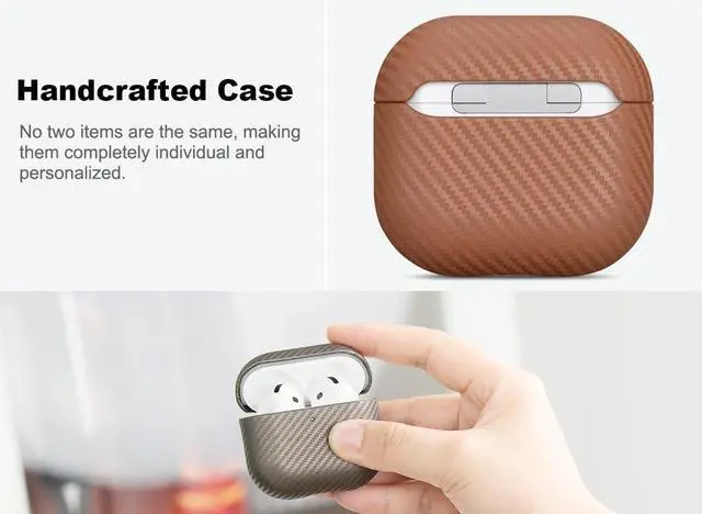 Alt view image 3 of 5 - Haobobro Leather Case - for AirPods 4 with Active Noise Cancellation/AirPods 4 Case Cover - Selected Skin-Friendly Leather, with Carbon Fibre Texture, Handmade Drop Protective Hard Cover - Brown