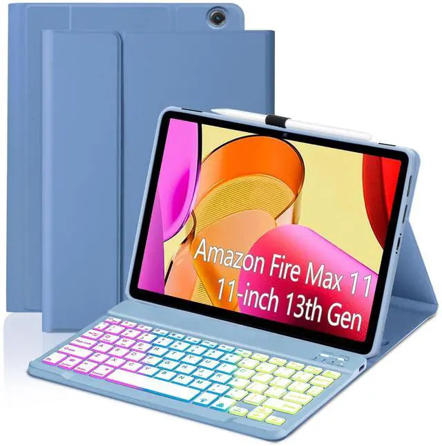 Main image of EAMPANG Case with Keyboard for Fire Max 11 inch (13th Generation, 2023 Release),7 Color Rainbow Backlit Detachable Type-C Charging Keyboard Magnetic Case Pen Holder 13th Gen-Black with Blue