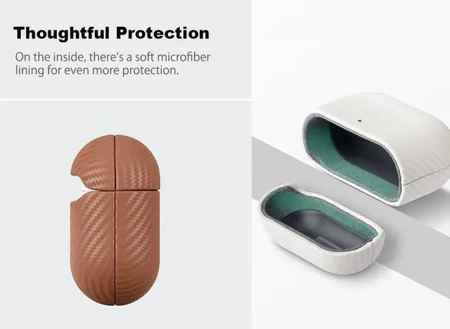Alt view image 4 of 5 - Haobobro Leather Case - for AirPods 4 with Active Noise Cancellation/AirPods 4 Case Cover - Selected Skin-Friendly Leather, with Carbon Fibre Texture, Handmade Drop Protective Hard Cover - Brown