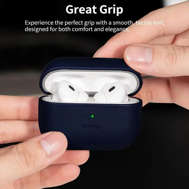 Alt view image 3 of 5 - Belemay Handcrafted Full-Grain Vegetable-Tanned Leather Case for AirPods Pro 3rd Gen (2025), Classy Two-Tone Effect, Natural Patina, Compatible with MagSafe, Compatible with Airpods