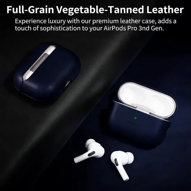 Alt view image 2 of 5 - Belemay Handcrafted Full-Grain Vegetable-Tanned Leather Case for AirPods Pro 3rd Gen (2025), Classy Two-Tone Effect, Natural Patina, Compatible with MagSafe, Compatible with Airpods