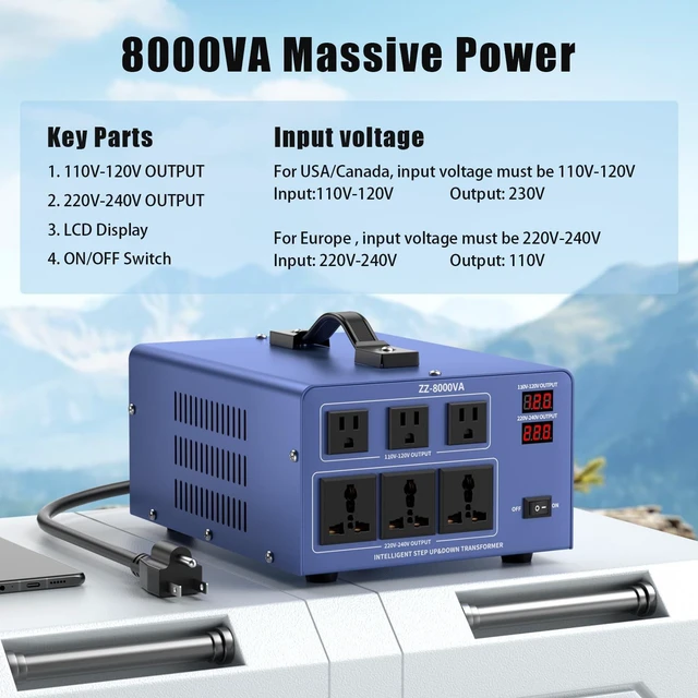 Alt view image 5 of 5 - 8000W Voltage Converter Transformer, Step Up/Down 110V/220V to 220/230/240V
