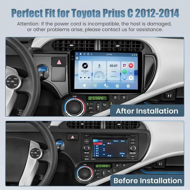 Alt view image 2 of 5 - 4+128G Radio for Toyota Prius C 2012 2013 2014, 9" Touch Screen for Prius C Bluetooth Radio with Wireless CarPlay/Android Auto, 5GHz WiFi, Bluetooth 5.0, EQ, GPS Navigation, 1280 * 720, Backup
