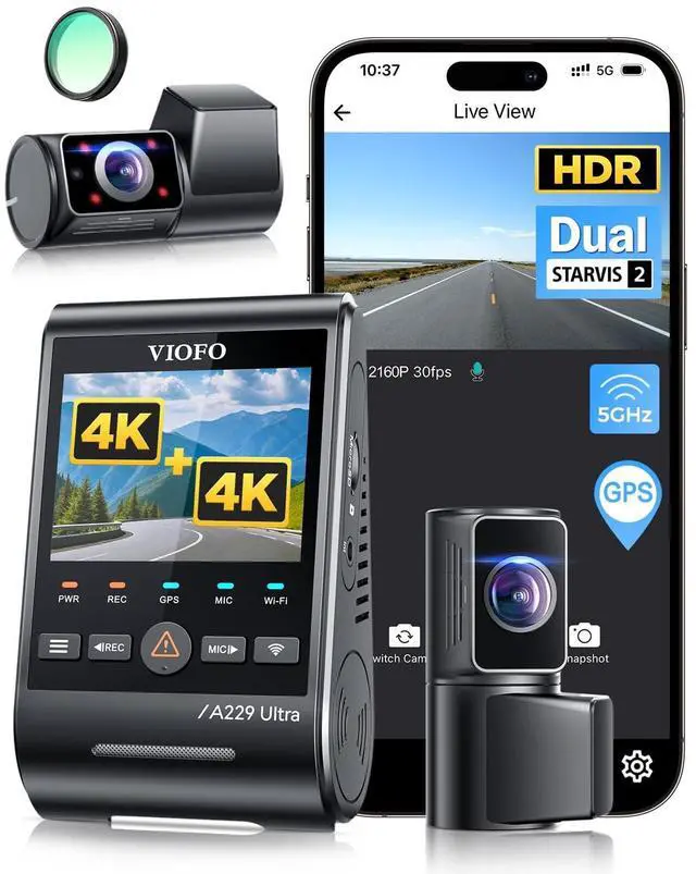 Main image of VIOFO A229 Ultra 3 Channel Dash Cam, Dual 4K + 1080P, 210 Fisheye Cabin Car Camera, Triple STARVIS 2 Sensors with Dual 4K HDR, Faster 5GHz Wi-Fi & GPS, Smart Voice Control, Super Night Vision 2.0