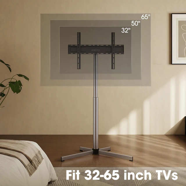 Alt view image 5 of 5 - AOKCOS Minimalist Universal Floor TV Stand for 32-65 Inch TVs up to 88lbs, Stainless Steel Modern TV Mount Stand, Hidden Cable Management, 10 Levels Height Adjustable Swivel TV Floor Stand with Tilt