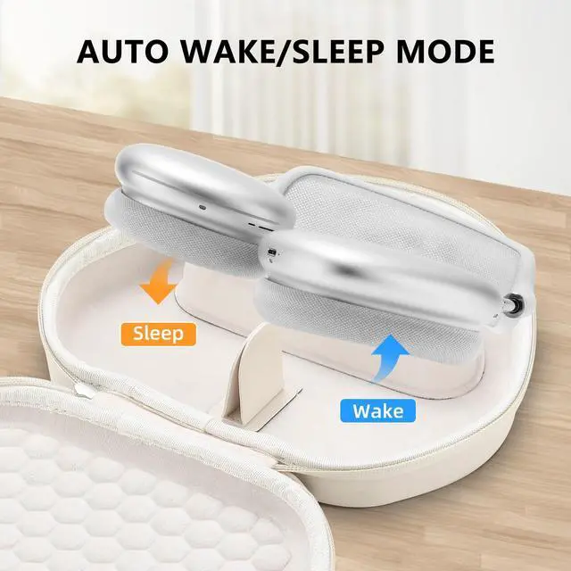 Alt view image 2 of 5 - Maxjoy for Airpods Max Case, Smart Case Supports Sleep Mode, Hard Organizer Portable Travel Carrying Cover Storage Bag for Apple AirPods Max Headphone, Khaki-EVA