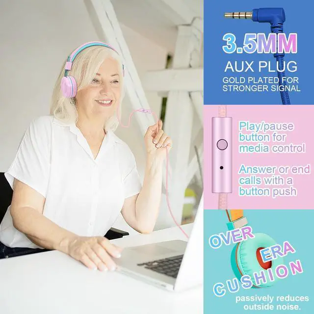 Alt view image 4 of 5 - CN-Outlet 10 Pack Classroom Headphones Bulk for K-12 School Kids, Class Set Headphones for Students Teens Library Computer Testing Centers (Mixed Color with Microphone)