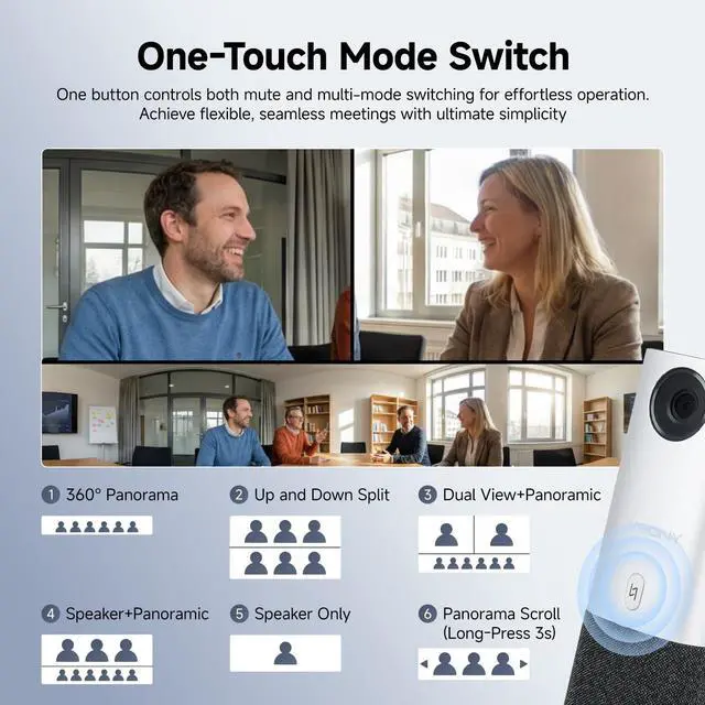 Alt view image 5 of 5 - SVBONY A1 AI-Powered 360Conference Camera,Speaker Tracking & Auto Framing, 1080P Video,AI Noise Cancellation, 16.5ft Microphone Pickup Meeting Room Camera,Compatible with Zoom,Teams & Google Meet