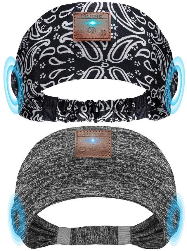 Main image of Mixiba 2-Pack Sleeping Headphones, Headband Headphones with Ultra-Thin HD Stereo Speaker, Bluetooth Headband for Sports, Workouts, Insomnia, Yoga, Air Travel, Meditation - Gray&Pattern Black