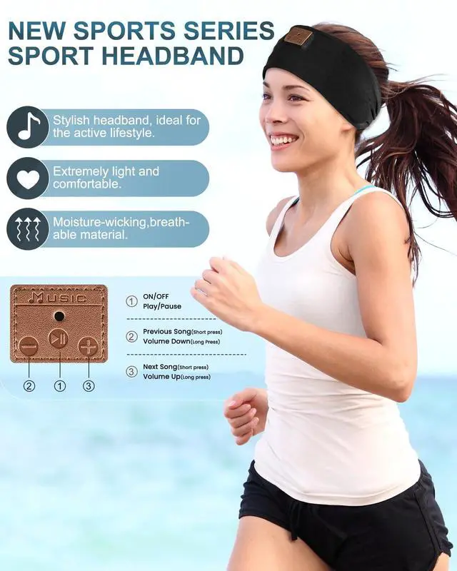 Alt view image 4 of 5 - Mixiba 2-Pack Sleeping Headphones, Headband Headphones with Ultra-Thin HD Stereo Speaker, Bluetooth Headband for Sports, Workouts, Insomnia, Yoga, Air Travel, Meditation - Gray&Pattern Black